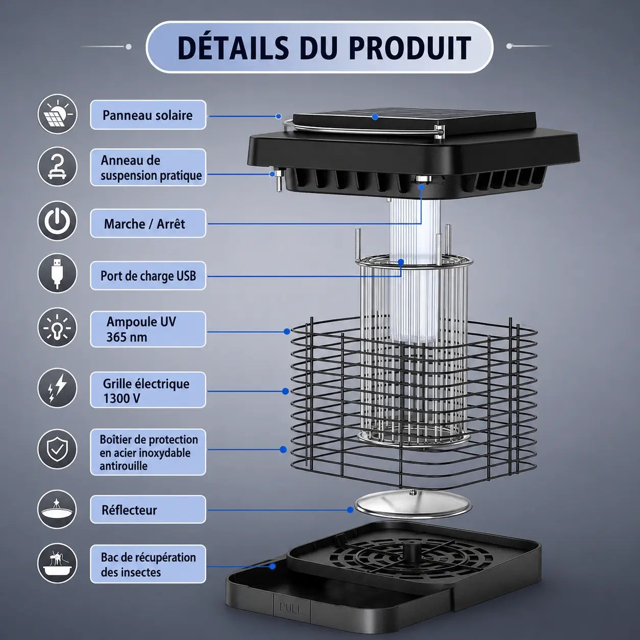 Tue-Moustiques Solaire & Électrique 1300V — IP65, Protection 360°