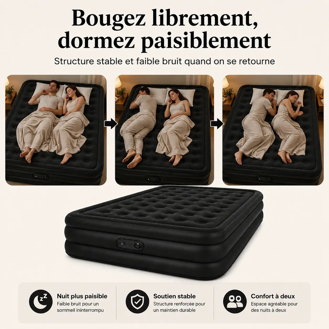 Matelas Gonflable 2 Places – Pompe USB Rechargeable & Arrêt Auto | Camping & Maison