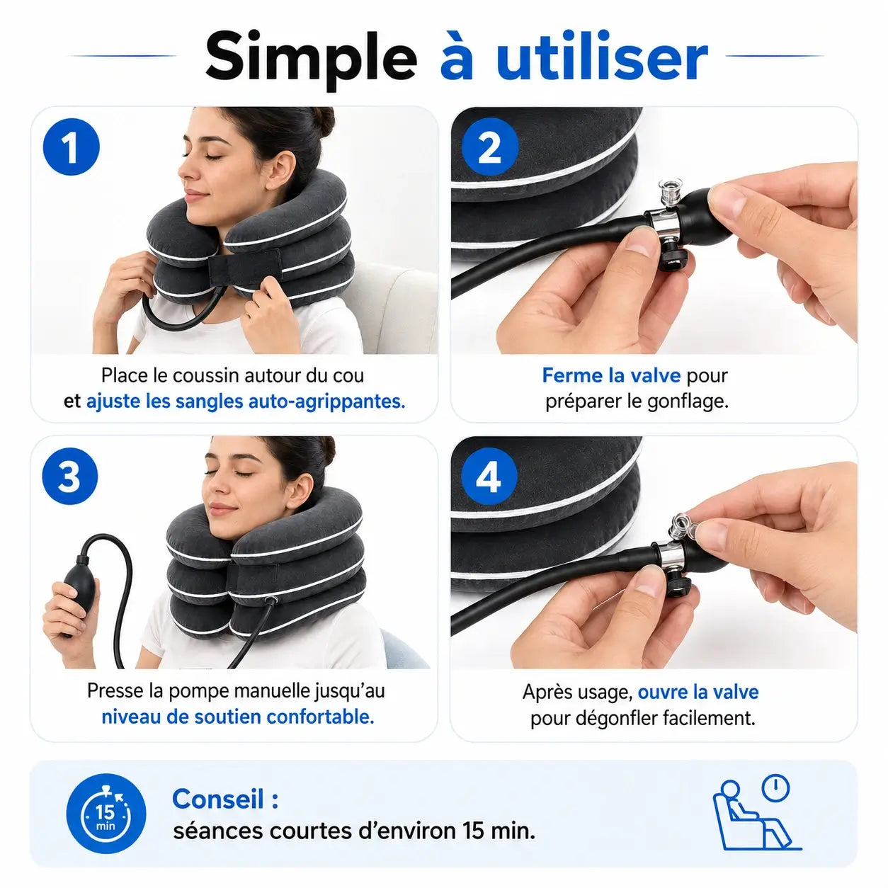 Coussin de Traction Cervicale Gonflable – Détente Nuque & Épaules | Ajustable & Nomade
