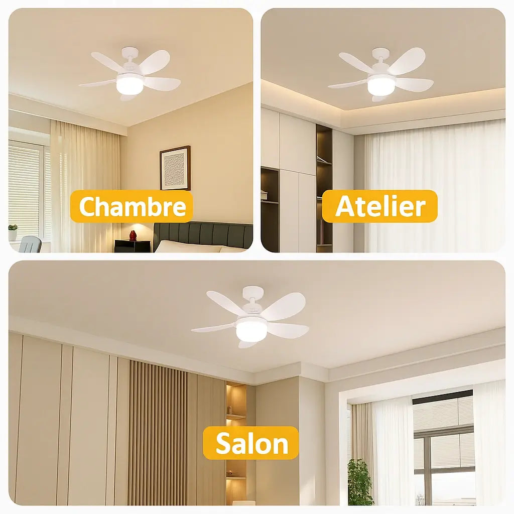 Ventilateur plafond sur douille E27 – LED dimmable + télécommande