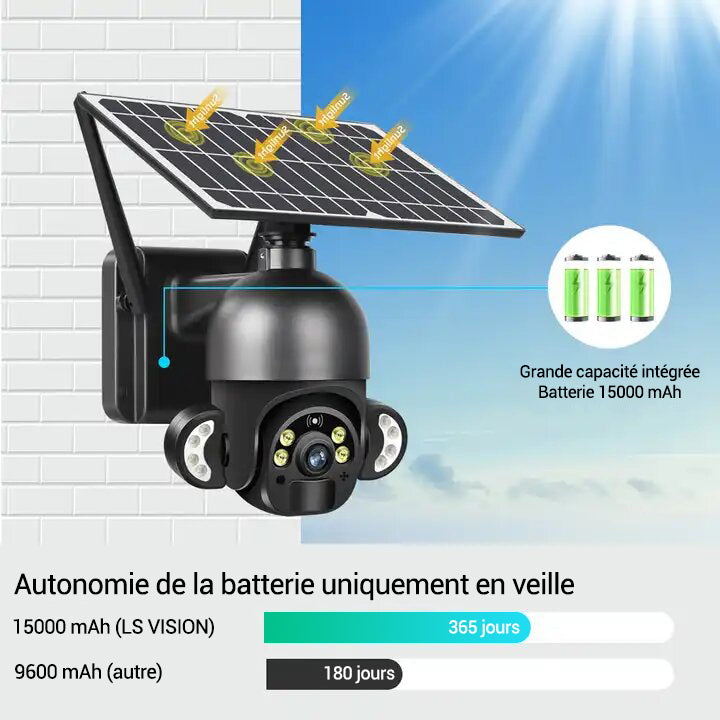 Caméra de sécurité solaire lumineuse PTZ 3MP compatible avec vodafone