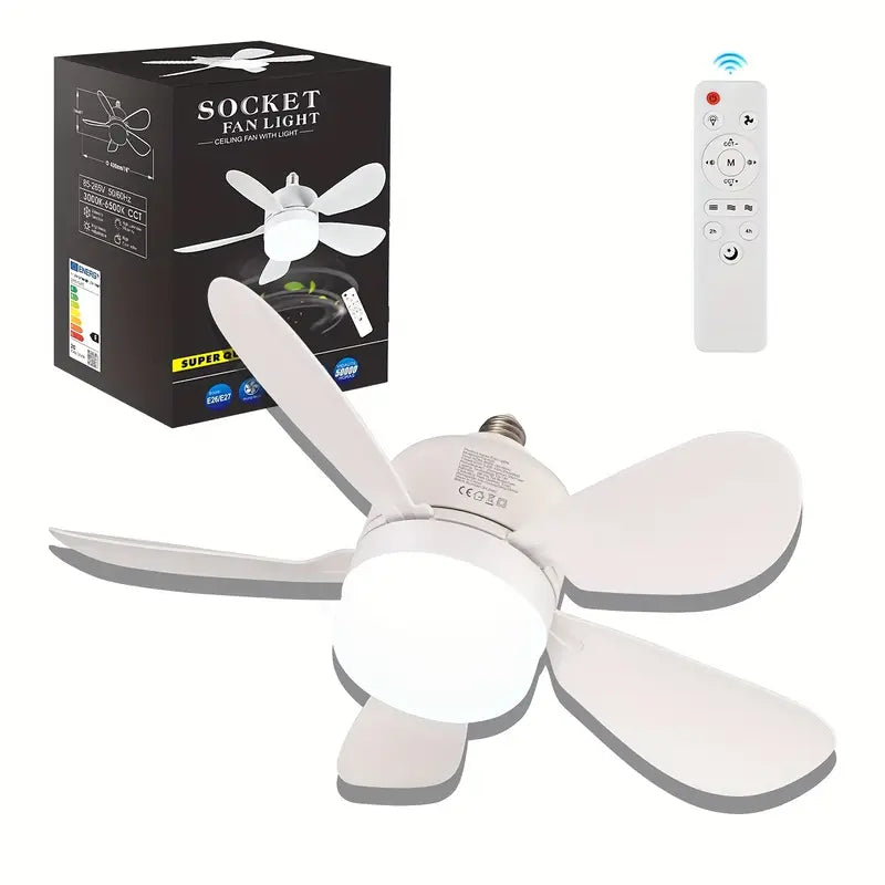 Ventilateur plafond sur douille E27 – LED dimmable + télécommande