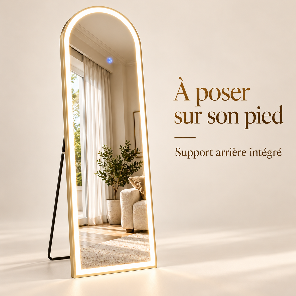 Miroir doré avec support arrière intégré