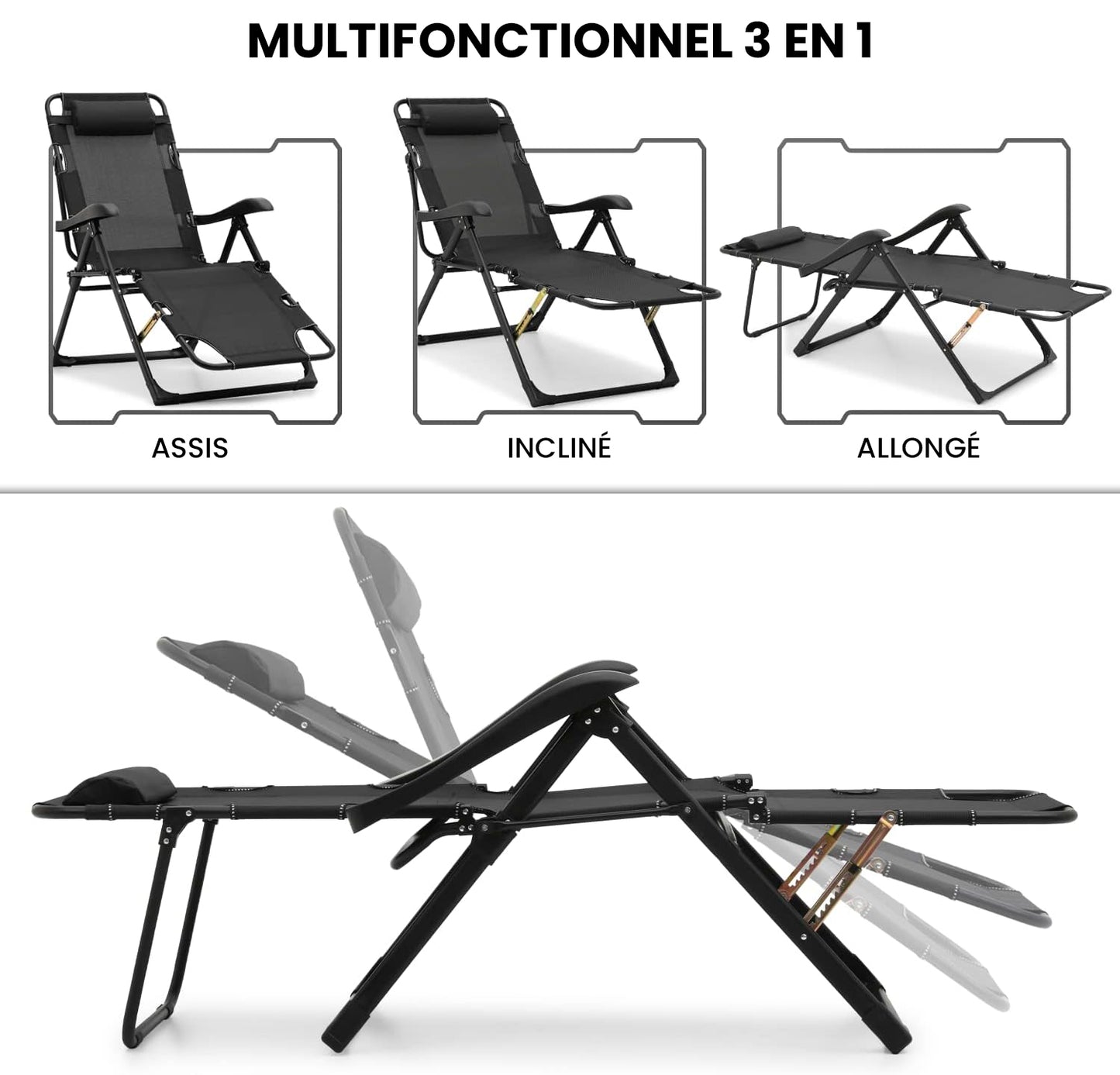 Chaise pliante lit picot avec réglage