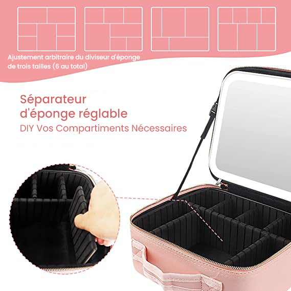 Mallette de Maquillage Portable avec Miroir LED