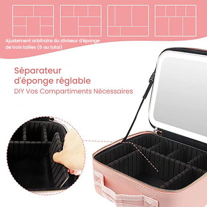 Mallette de Maquillage Portable avec Miroir LED