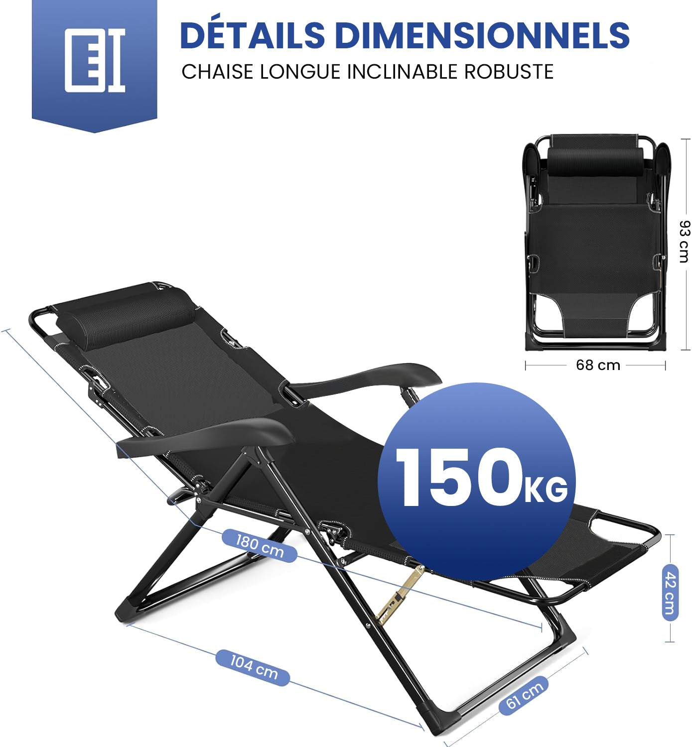 Chaise pliante lit picot avec réglage
