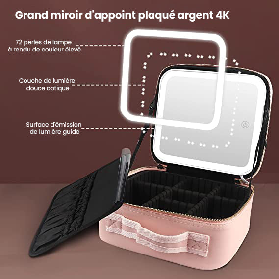Mallette de Maquillage Portable avec Miroir LED