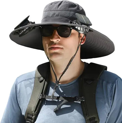 Chapeau ventilateur solaire – large bord, 2 mini-ventilos