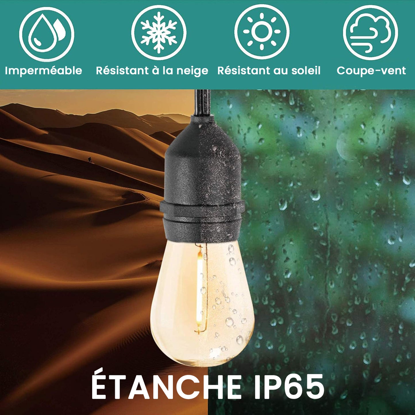 Guirlande solaire de 15M & 15+1 Ampoules