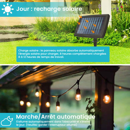Guirlande solaire de 15M & 15+1 Ampoules