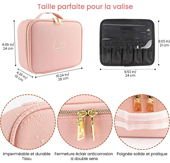 Mallette de Maquillage Portable avec Miroir LED