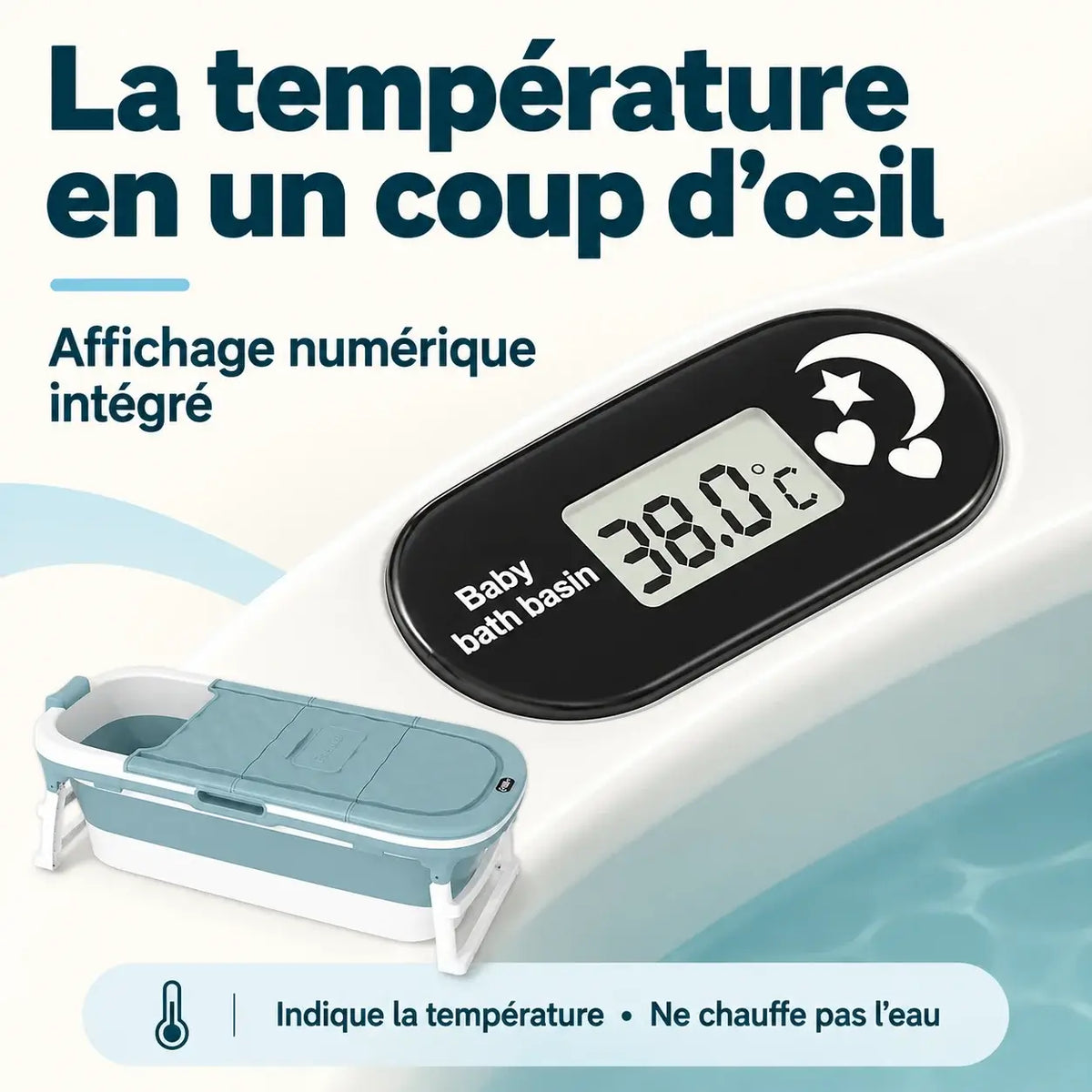 Baignoire pliable 152 cm avec afficheur de température