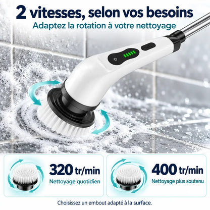 Brosse électrique rotative rechargeable – 2 vitesses et manche télescopique