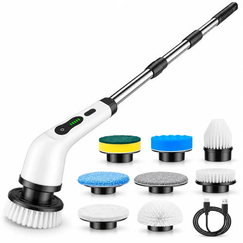 Brosse électrique rotative rechargeable – 2 vitesses et manche télescopique