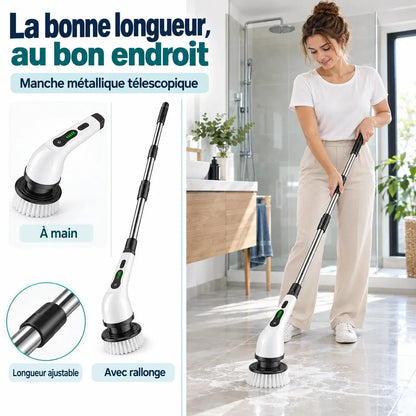 Brosse électrique rotative rechargeable – 2 vitesses et manche télescopique