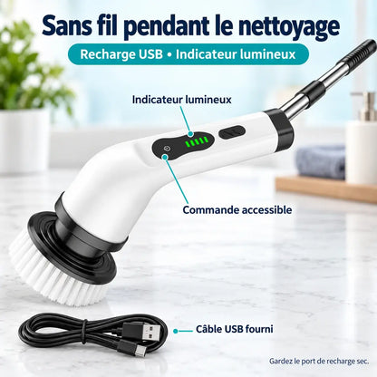 Brosse électrique rotative rechargeable – 2 vitesses et manche télescopique