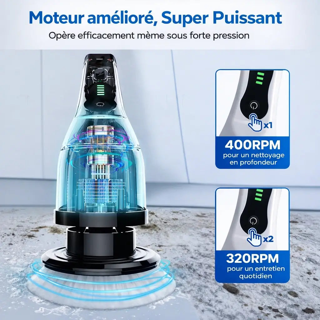 Brosse Électrique Rotative 8 Têtes – Manche 125 cm