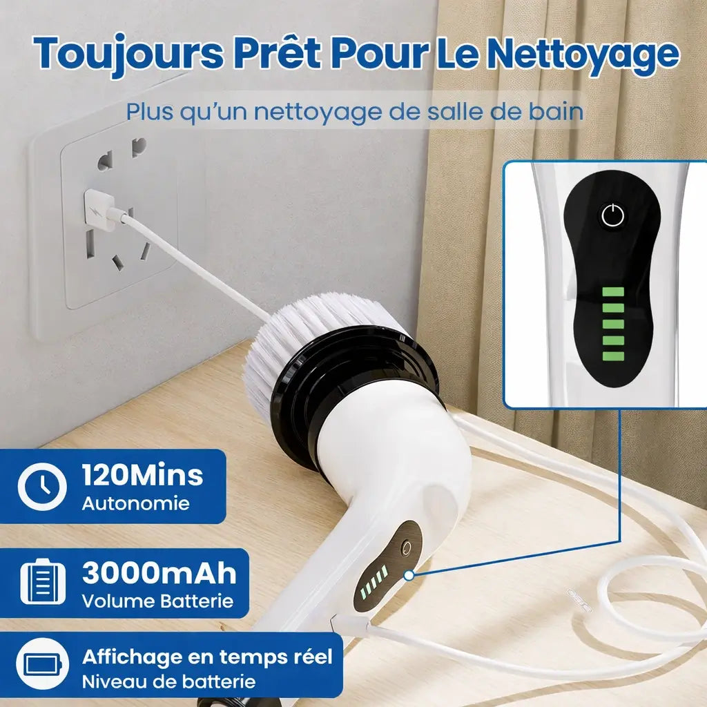 Brosse Électrique Rotative 8 Têtes – Manche 125 cm