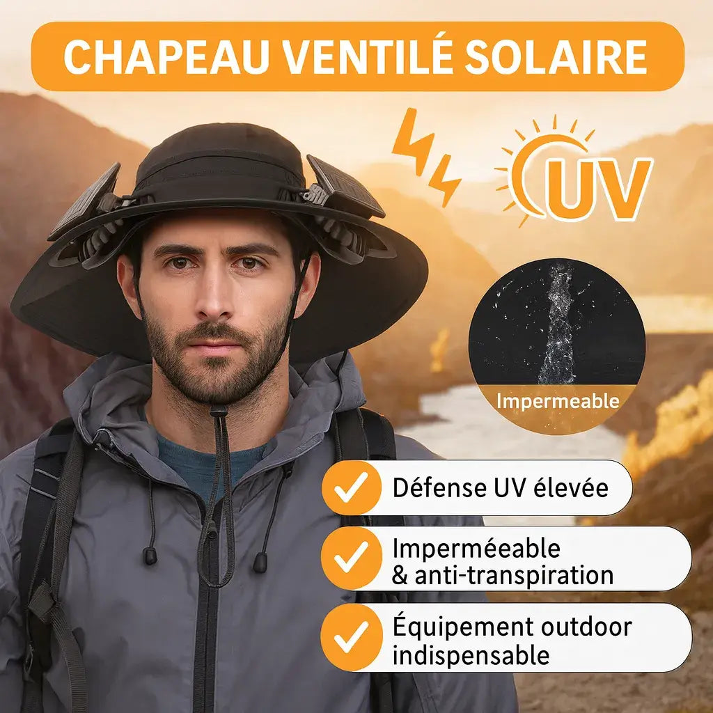Chapeau ventilateur solaire – large bord, 2 mini-ventilos