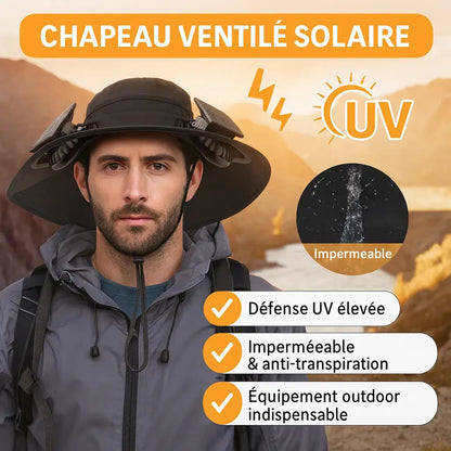 Chapeau ventilateur solaire – large bord, 2 mini-ventilos