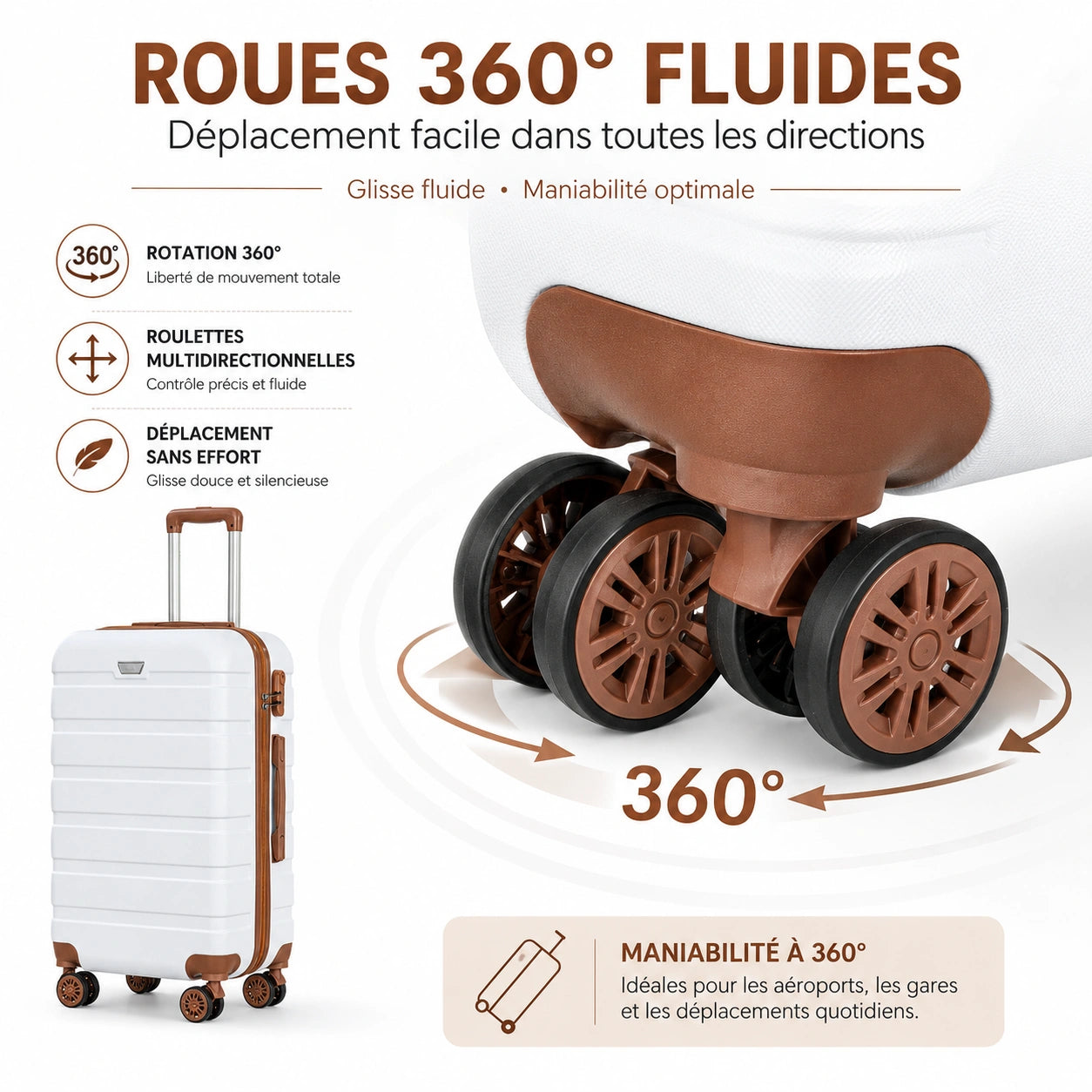 Set de Valise de Voyage Rigide à Roulettes 360°