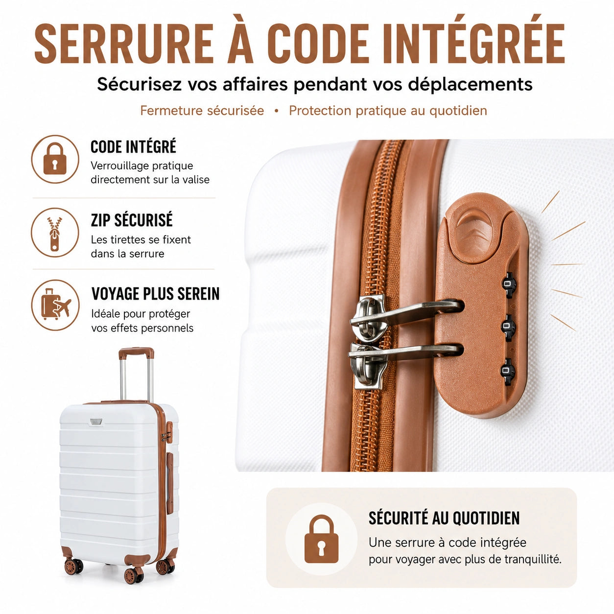 Set de Valise de Voyage Rigide à Roulettes 360°