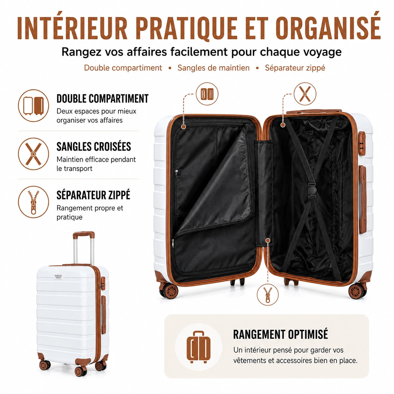 Set de Valise de Voyage Rigide à Roulettes 360°