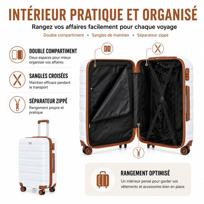 Set de Valise de Voyage Rigide à Roulettes 360°