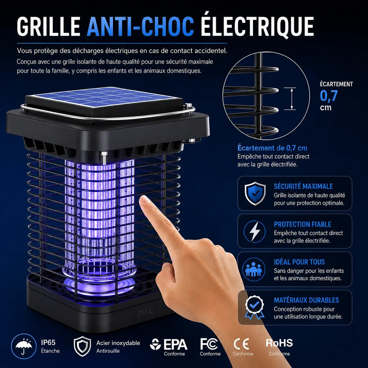 Tue-Moustiques Solaire & Électrique 1300V — IP65, Protection 360°