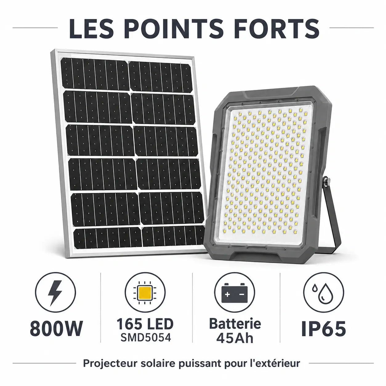 Projecteur Solaire LED 800W IP65 avec Télécommande