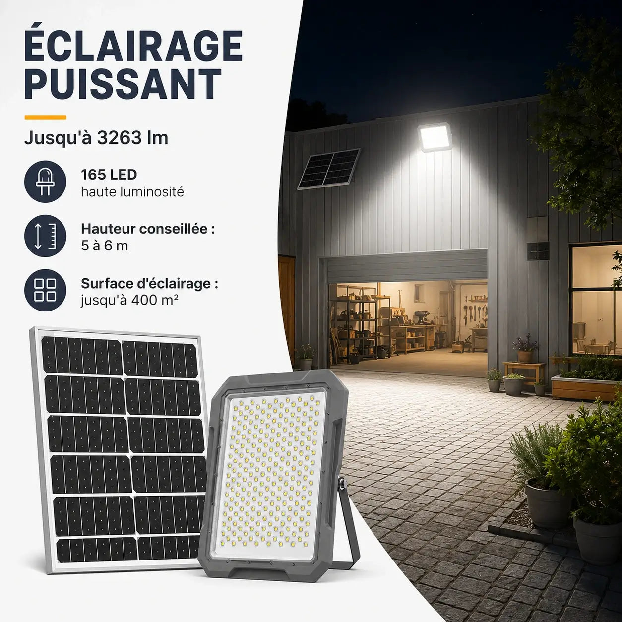 Projecteur Solaire LED 800W IP65 avec Télécommande