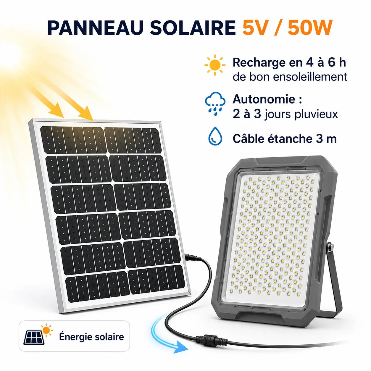 Projecteur Solaire LED 800W IP65 avec Télécommande