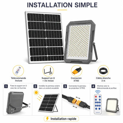 Projecteur Solaire LED 800W IP65 avec Télécommande
