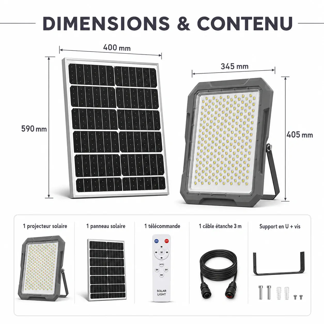 Projecteur Solaire LED 800W IP65 avec Télécommande