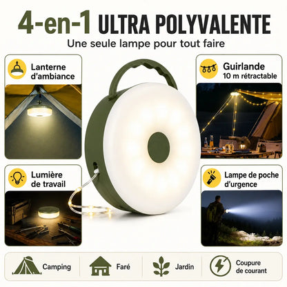Lampe Camping LED 4-en-1 avec Guirlande Lumineuse Rechargeable
