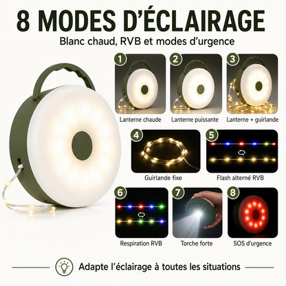 Lampe Camping LED 4-en-1 avec Guirlande Lumineuse Rechargeable