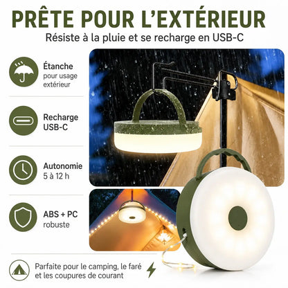 Lampe Camping LED 4-en-1 avec Guirlande Lumineuse Rechargeable