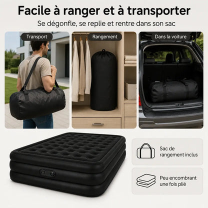 Matelas Gonflable 2 Places – Pompe USB Rechargeable & Arrêt Auto | Camping & Maison