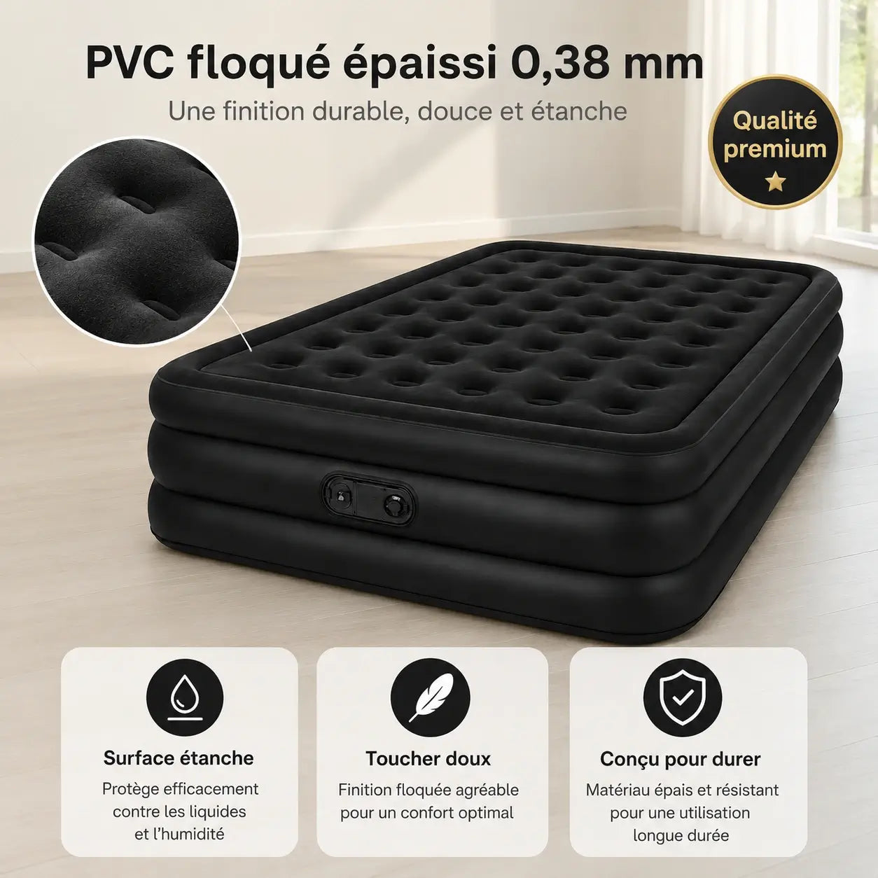 Matelas Gonflable 2 Places – Pompe USB Rechargeable & Arrêt Auto | Camping & Maison