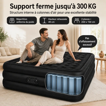 Matelas Gonflable 2 Places – Pompe USB Rechargeable & Arrêt Auto | Camping & Maison