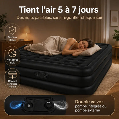 Matelas Gonflable 2 Places – Pompe USB Rechargeable & Arrêt Auto | Camping & Maison
