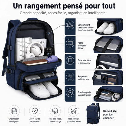 Sac de Voyage 3-en-1 Imperméable – Port USB & Compartiment Chaussures