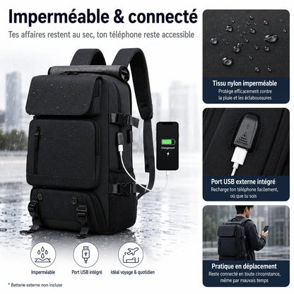 Sac de Voyage 3-en-1 Imperméable – Port USB & Compartiment Chaussures