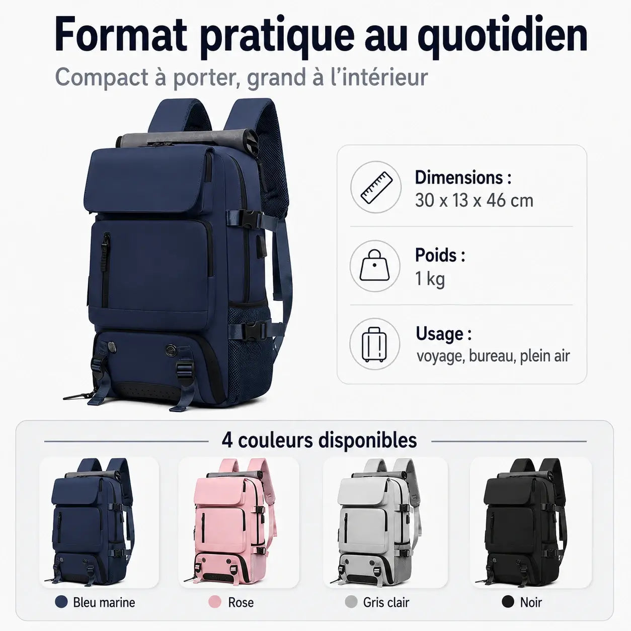Sac de Voyage 3-en-1 Imperméable – Port USB & Compartiment Chaussures