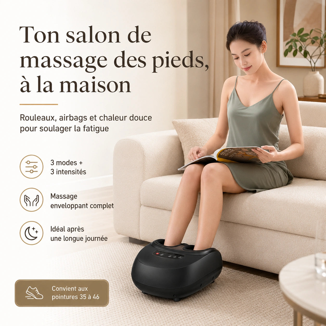 Masseur de Pieds Électrique Shiatsu – Chaleur 3 Niveaux & Airbags | Rouleaux + Minuterie