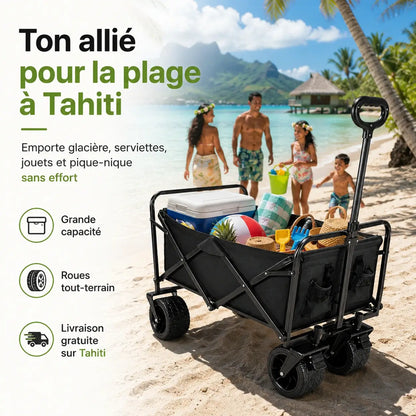 Chariot de Transport Pliable Tout-Terrain – Capacité 150 KG | Roues 360° & Double Frein