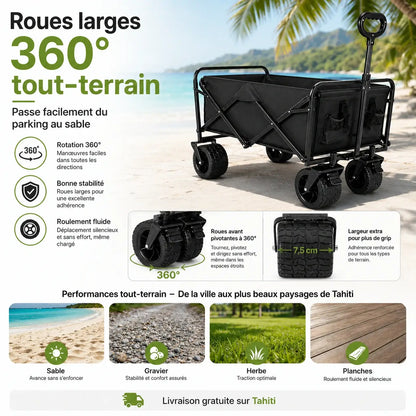 Chariot de Transport Pliable Tout-Terrain – Capacité 150 KG | Roues 360° & Double Frein