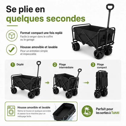 Chariot de Transport Pliable Tout-Terrain – Capacité 150 KG | Roues 360° & Double Frein