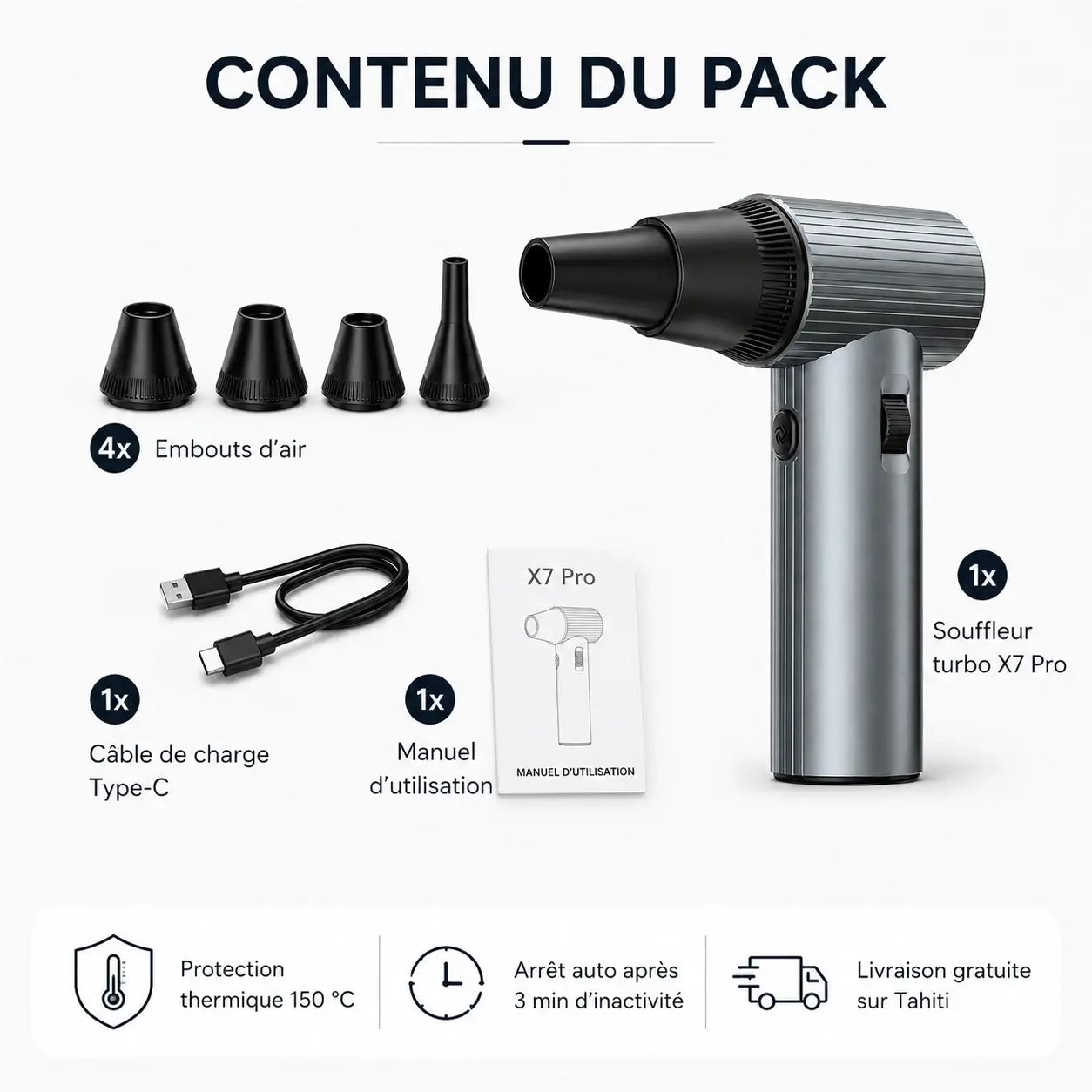 Souffleur Turbo X7 Pro – 90 000 RPM | Sans Fil & Ultra Compact